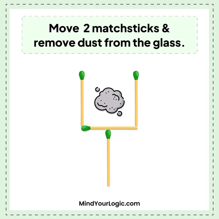 Move 2 matchsticks and remove dust from the glass